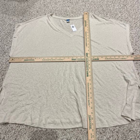 NWT Old Navy Linen Blend Short Sleeve Shirt Sz 3X Beige Coastal Casual V-Neck - Picture 6 of 7